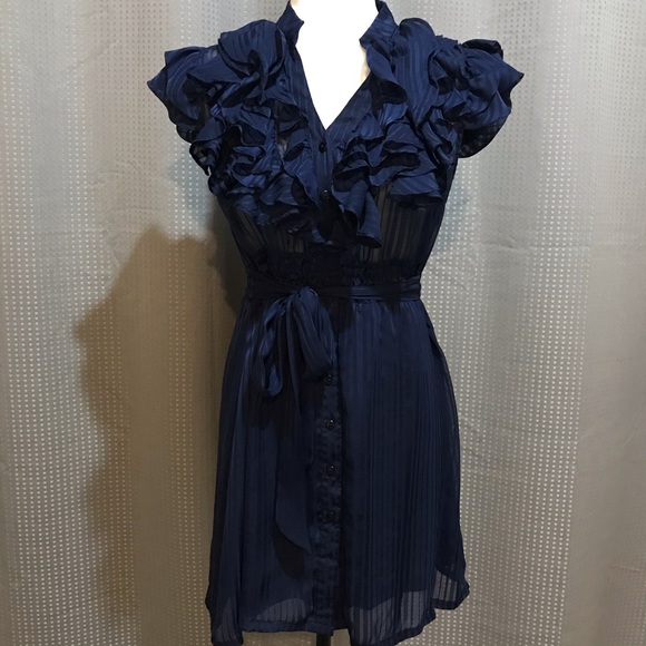 Forever 21 Navy Ruffle Midi NWOT - Picture 1 of 7